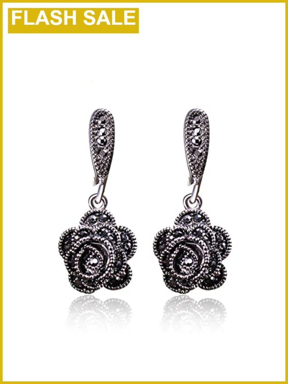Rose Flower Drop Dangle Earrings Rhinestone Crystal French Wire Gift Bag